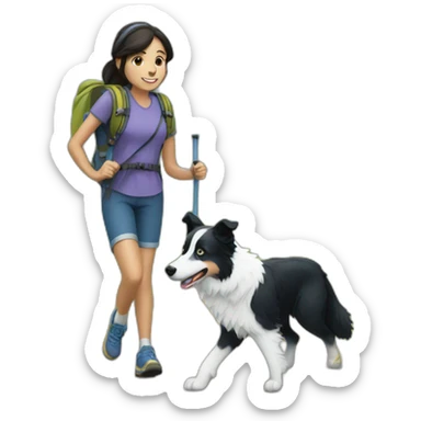 A girl hiking with a adult Blue and white border collie sticker