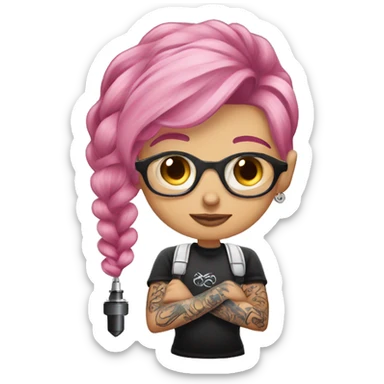 pink hair tattoo artist with tattoo holding tattoo machine sticker
