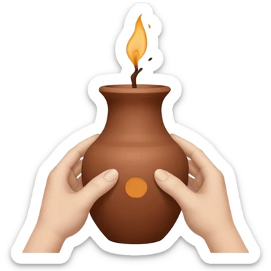 Minimalistic flat vector icon, iOS style, thin black contour on white background. Hands shaping a small clay vase. Clean, no text, no shadow sticker