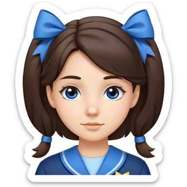 pretty brunette school girl with bow in her hair blue uniform sticker