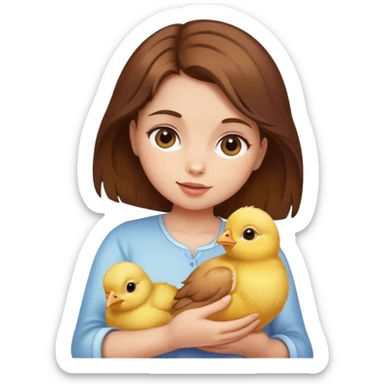 girl with brown hair holding baby chick sticker