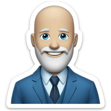 blue-eyed full smile aching bald man with a long beard in a blue suit sticker
