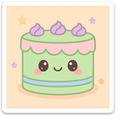 a green cake, kawaii style, cute and charming with soft colors sticker