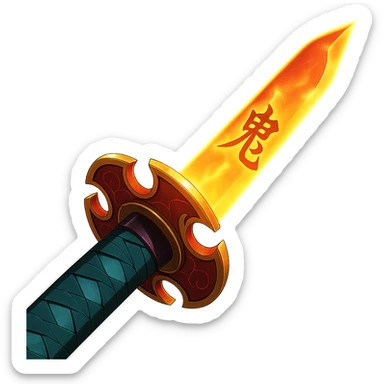 Nichirin blade from Demon Slayer anime, close-up of the sword, intricate guard, glowing effect, vibrant colors sticker