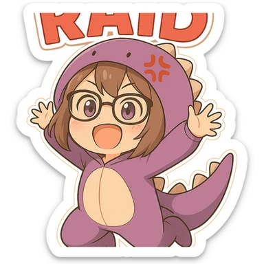 Add the text 'RAID' above the chibi anime style gamer girl in bold red letters, keeping the same chibi stickers style with no background. sticker
