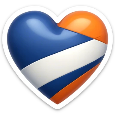 Glossy, sporty dark blue heart with diagonal white and orange athletic stripes going down one side sticker