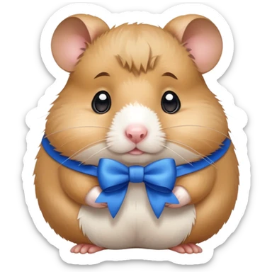 Sad hamster wearing a bow sticker