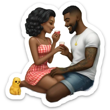 Romantic picnic date for beautiful tattooed couple sticker