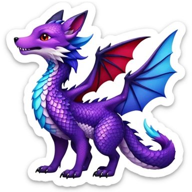 Fox dragon hybrid face front full body dark purple and blue and red sticker