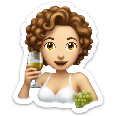 White Woman with curly brown hair drinking wine in a bubble bath sticker