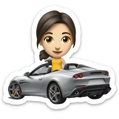 brunette girl draws a sportcar sticker