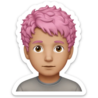 man with short, curly pink hair, light brown skin, and a neutral facial expression. sticker