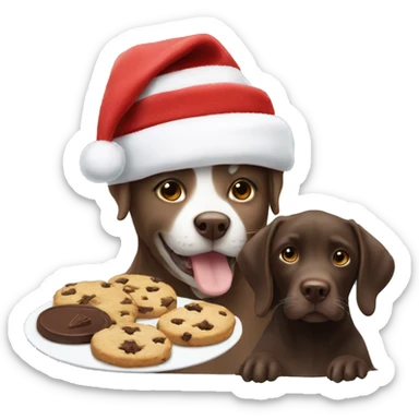 A cat wearing a hat eating cookies at Christmas with a chocolate lab sticker