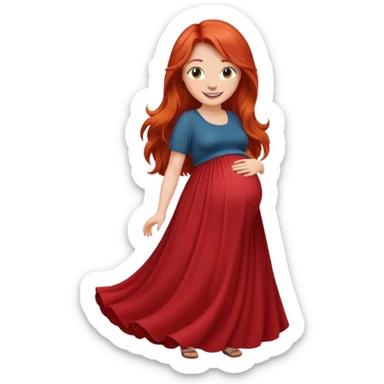Make a girl with long red hair, pregnant with long skirt sticker