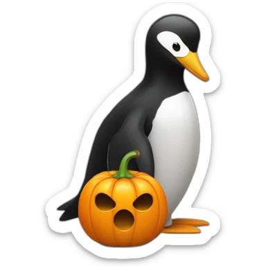 Un pingouin accompagné d'une citrouille et un œuf sticker