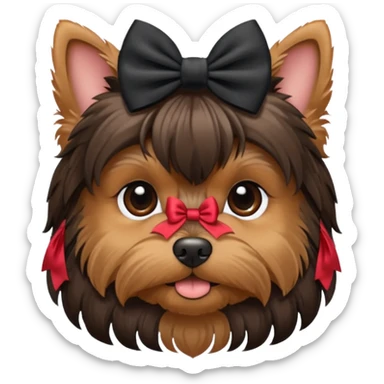 a little dar brown Yorkshire Terrier face with a bow. sticker