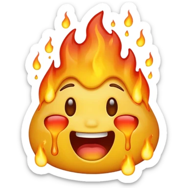Generate an emoji that is on fire, laughing, crying, and melting at the same time with a sad mouth. sticker