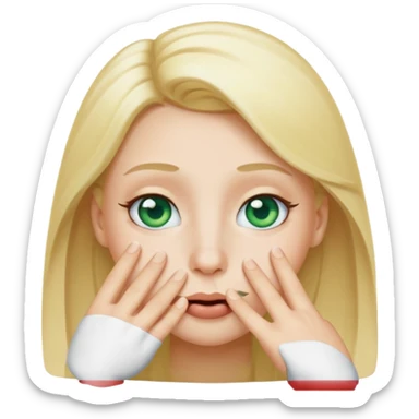 a emoji with two fingers in his nose, make him have a natural white skincolour and blonde hair, blue/green eyes, put the fingers in his nose sticker