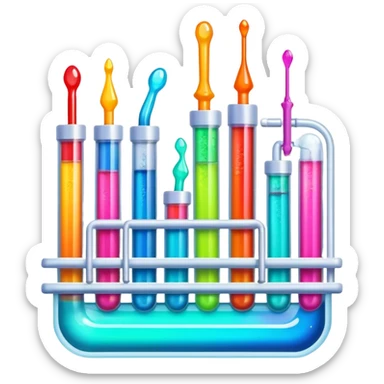 Epoxy resin art icon, jewelry and decorative items made with fluorescent epoxy resin, visible tubes of resin with bright colors, mixing tools, and molds, glowing effect on the resin, minimalistic style, clean lines, transparent background. sticker