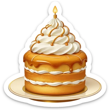 Saint Honoré cake, golden choux pastry, whipped cream, caramel glaze, minimal sticker