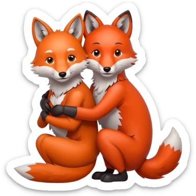 The gray wolf and the red fox embrace each other. sticker