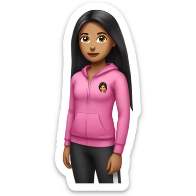 Fillipino+aboriginal Girl with long black hair pink gym wear set on sticker