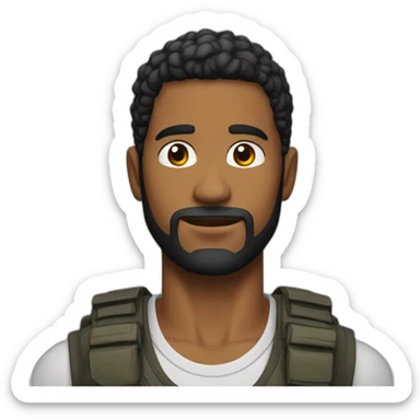 Joven de 27 años, pelo negro corto, barba negra, y un chaleco tactico sticker