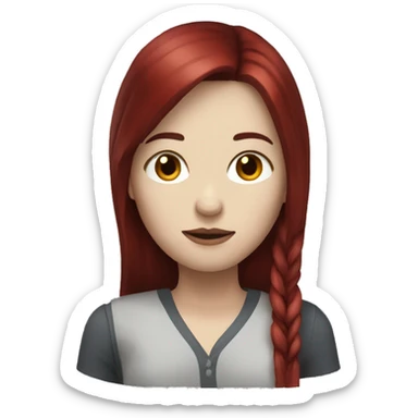 Woman  that has white skin and Long Dark red hair and fringe sticker