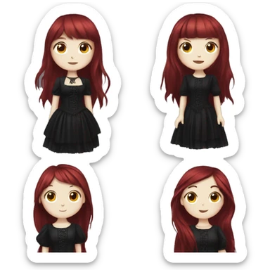 girl that has white skin and Long Dark red hair and fringe bangs and is wearing gothic dress sticker