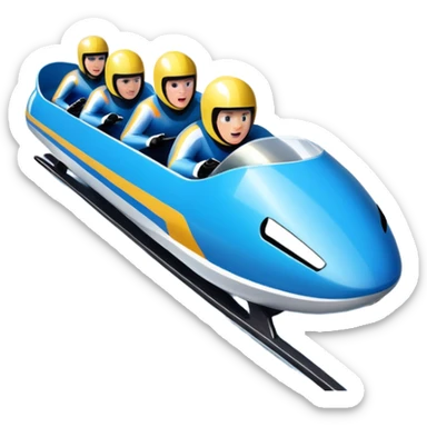 An icon featuring a sleek bobsled with athletes racing down an icy track at high speed, helmets on and bodies aligned for aerodynamics. The scene is set in a stunning snowy mountain valley with pine trees, spectators, and crisp blue sky. Transparent background captures the thrill of bobsleigh. sticker