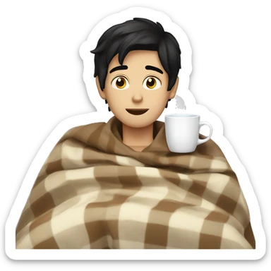 white boy with black hair sipping tea in a blanket  sticker