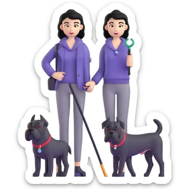 Woman with long black hair holding a black Cane Corso dog with cropped ears and short tail sticker