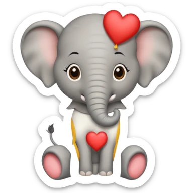 Elephant calf with small heart symbol on head, circus cloth sticker