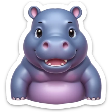A 3D cartoon hippopotamus half-submerged in water, smiling gently, soft lighting, rounded body and glossy texture, cute Memoji-style look.Full body. sticker