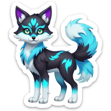 Multicolored gloomy glowing bioluminescent dark edgy gothic spooky warm badass realistic floral exotic Falvie-Fionbri-fursona, full body sticker