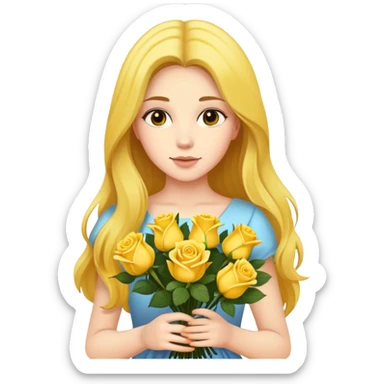 Beautiful girl with long hair holding a bouquet of yellow roses sticker