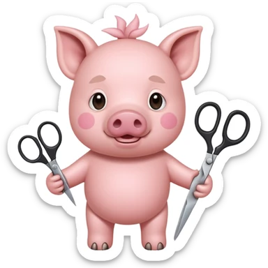 pig holding scissors sticker