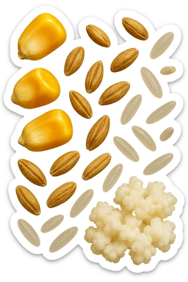 MAIS, FARRO, RISO, KEFIR FLUTTUANO IN ARIA, IPERREALISTICO 4K sticker