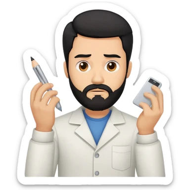 A man with black hair and a beard passing a big test sticker