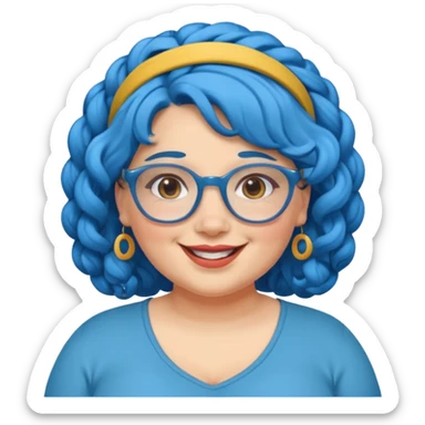curly fat woman with blue hair and glassess and headband sticker