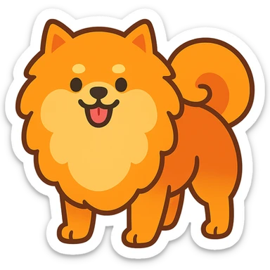 cute Pomeranian dog, fluffy, cheerful, simple cartoon style sticker