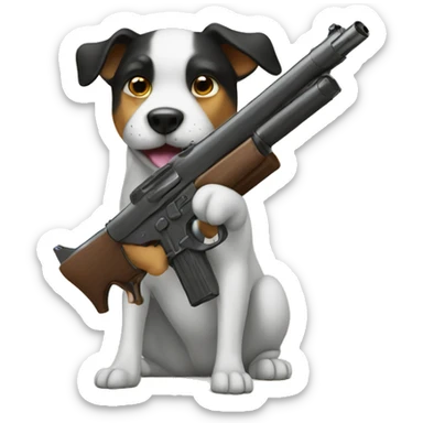 Dog holding a gun  sticker