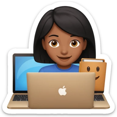 make an emoji of a black hair developer behind laptop sticker