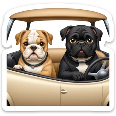 A bulldog and a black lab driving a car sticker