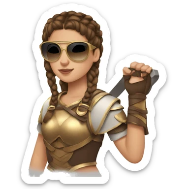 Girl gladiator with French braids, brown hair and sunglasses sticker