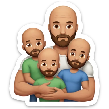 Muscular bald guy with brown beard holding 3 sons sticker
