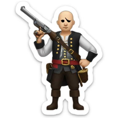 a bald pirate holding a sawed off double barrel shotgun sticker