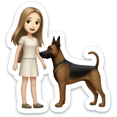 Long brown hair pale girl walking malinois dog sticker