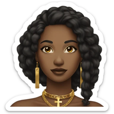 A Beautiful Black woman black hair brown eyes with gold necklace with ankh sticker