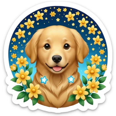 собака з квітами та зірками sticker